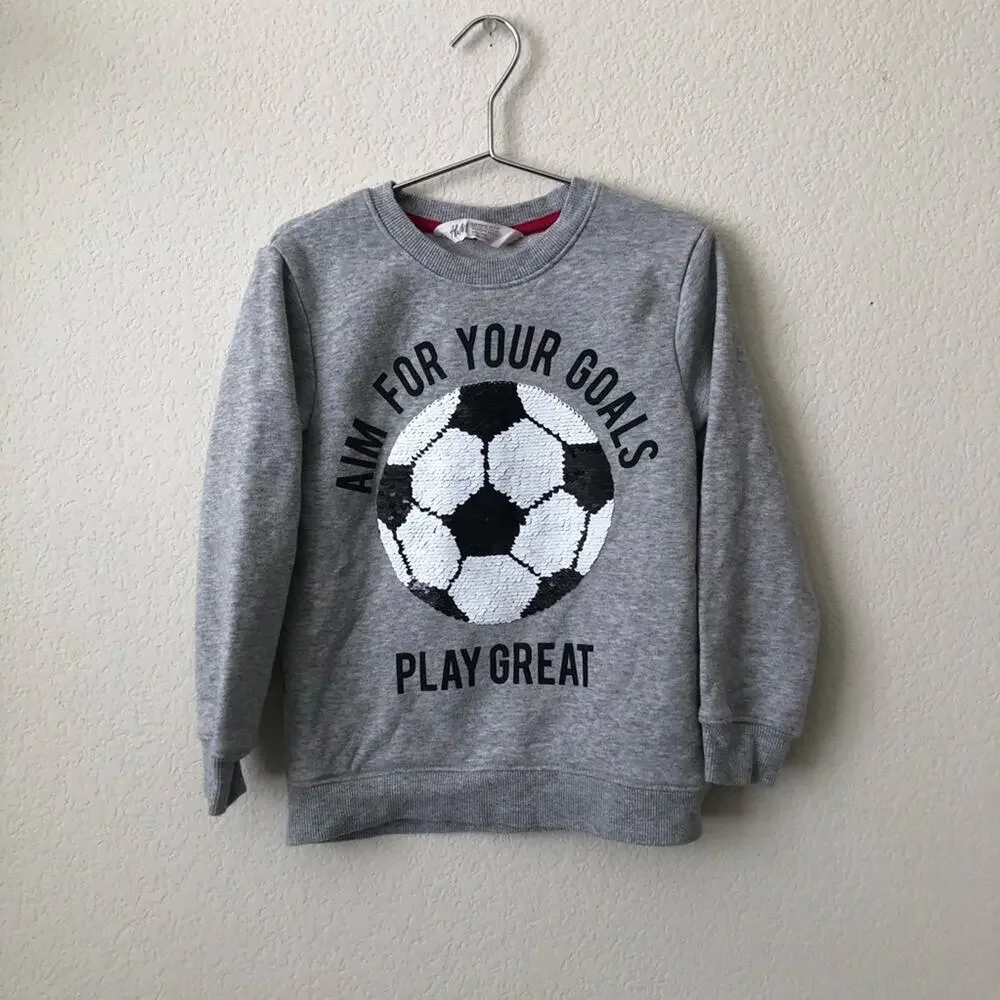 H&M Reversible Sequin Gray Sweatshirt Soccer Score Aim For Your Goals Play Great